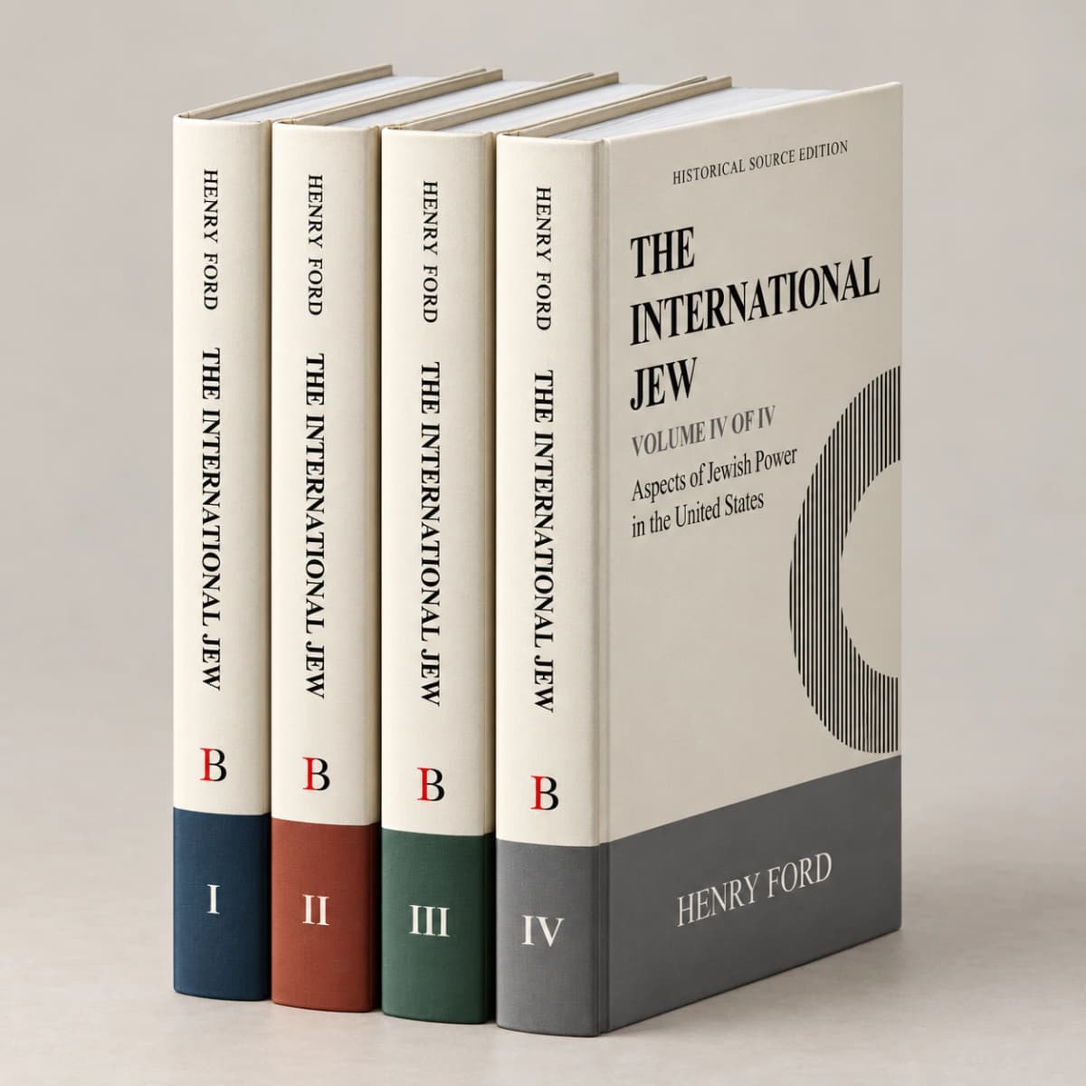 Illustrative four-volume hardback set, showing spines I–IV and the Volume IV front cover